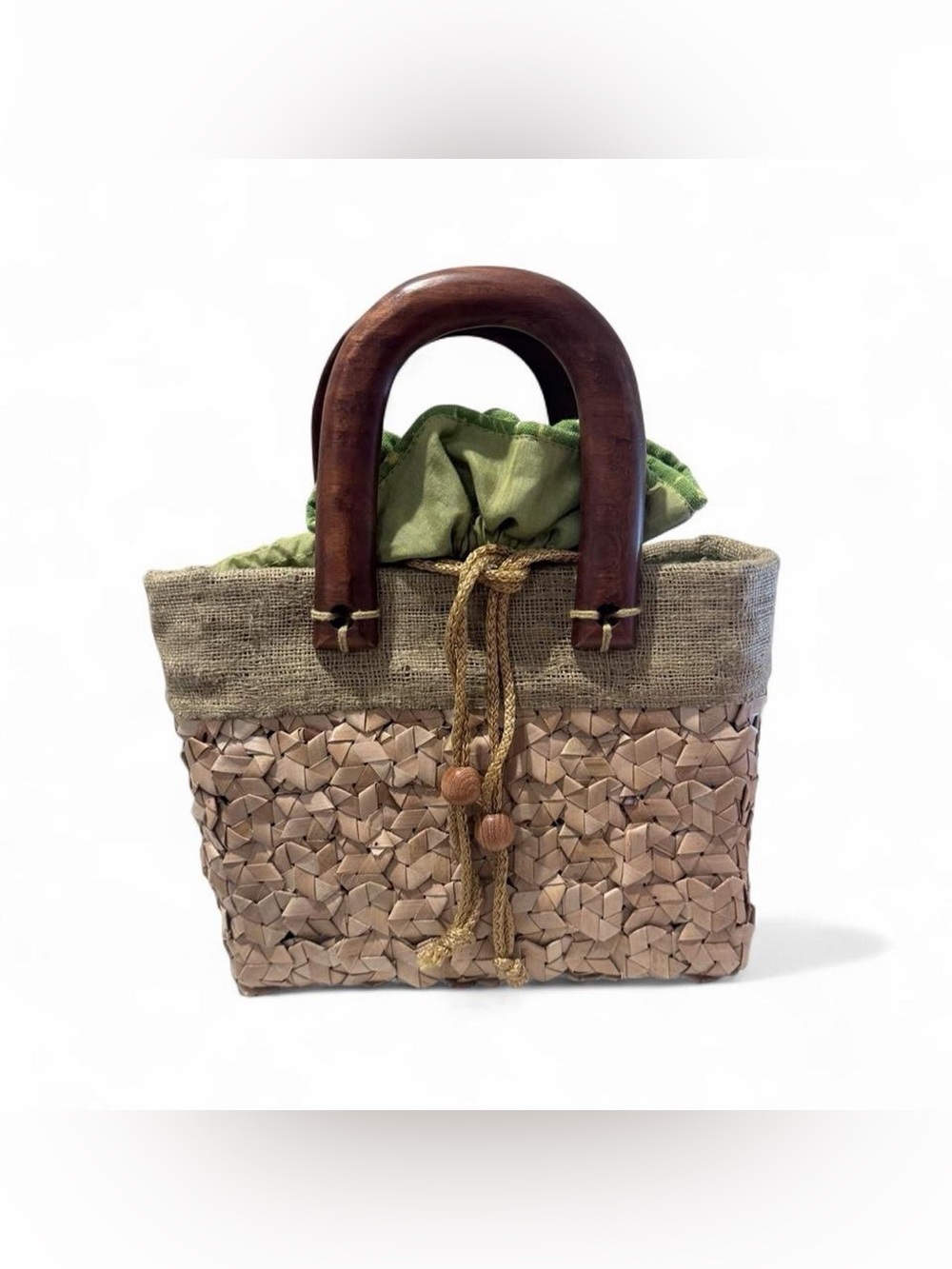 Vintage Thai Woven Drawstring Handbag